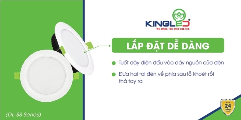 Đèn âm trần Ruby thiết kế tai cài dễ lắp đặt